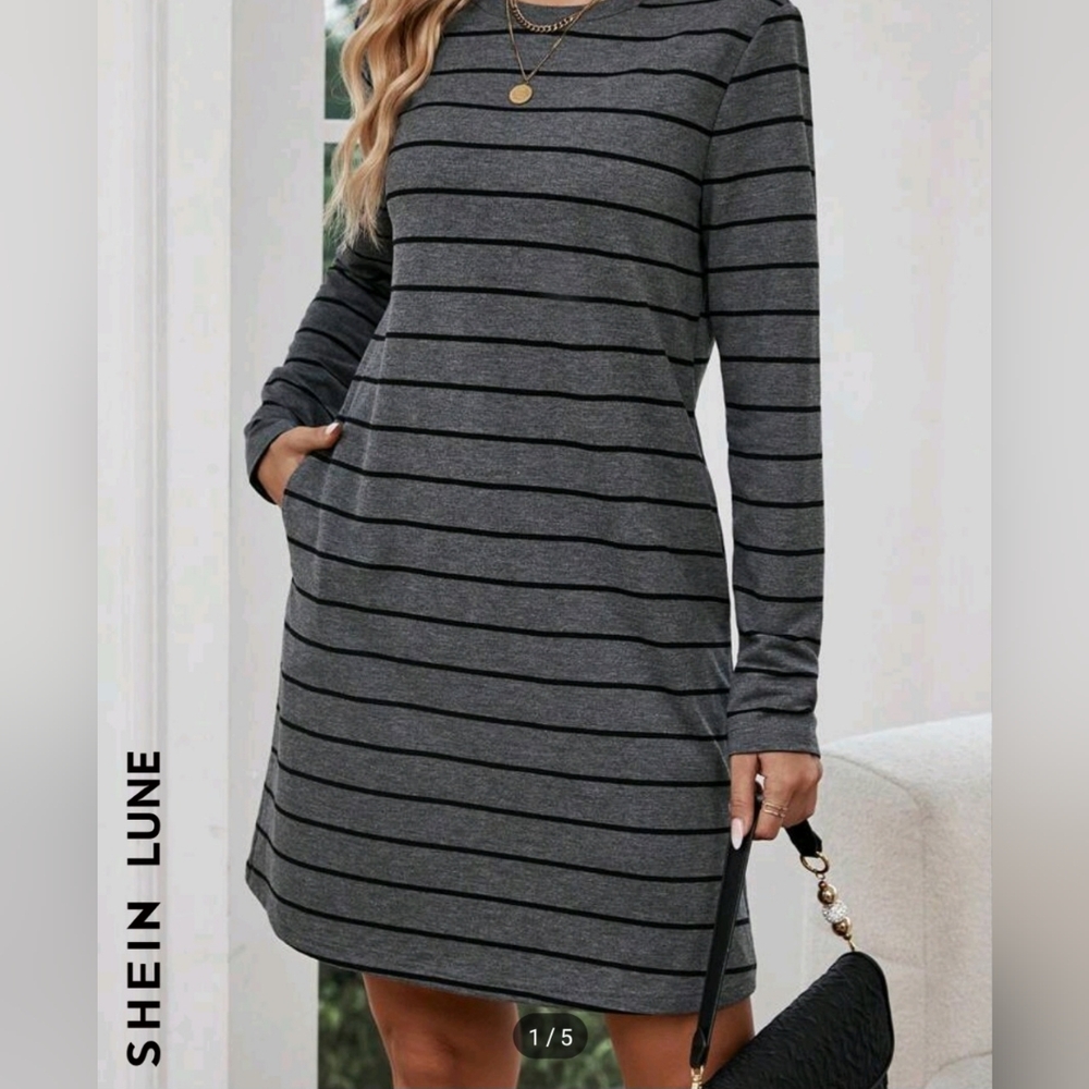 SHEIN LUNE Striped Pocket Tee Dress